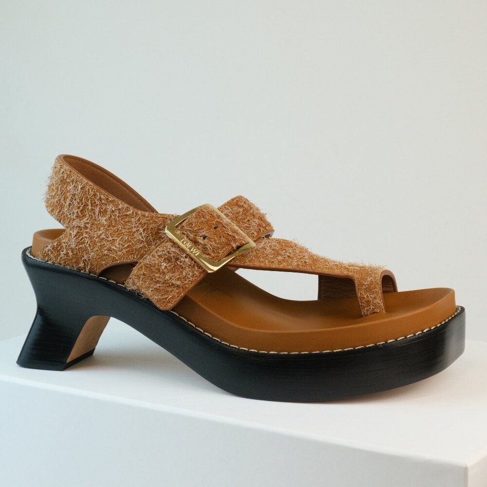 Loewe ‘Ease’ 70mm Platform Sandals, Brushed Suede, Brown Size 41